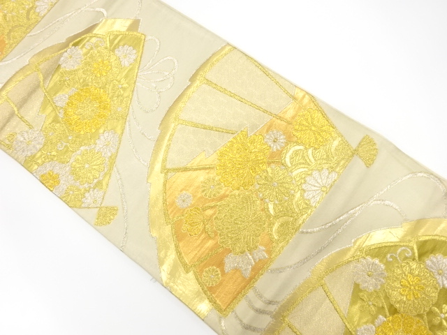 JAPANESE KIMONO / ANTIQUE FUKURO OBI / SILK / WOVEN KIKU & SEIGAIHA